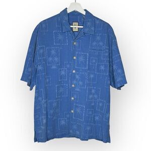 Jamaica Jaxx Shirt Blue Tropical Hawaiian Print 100% Silk Men’s Large